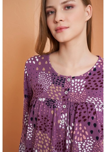 Pjs 27165 Kadın Uzun Kol Gecelik Lila