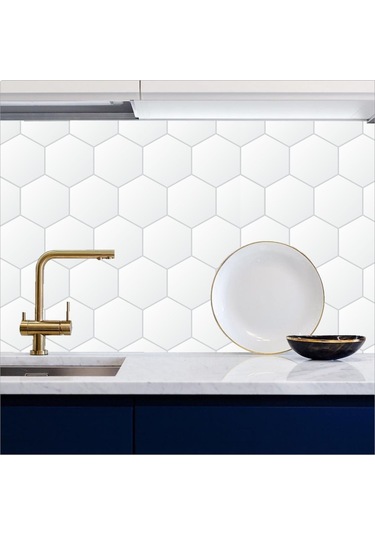 Mutfak Tezgah Arası Kendinden Yapışkanlı Folyo Kaplama Beyaz Fayans Taş Desen 60cmx100cm