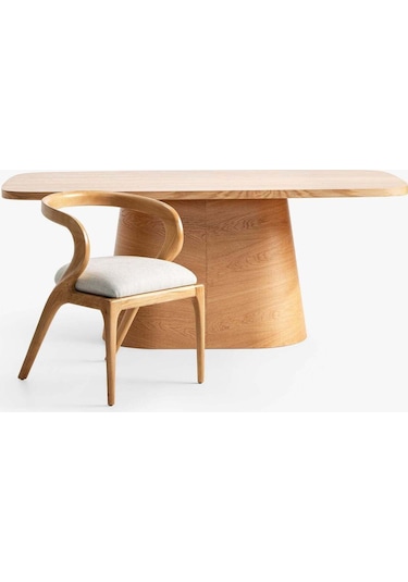 Akrep Beyaz Kumaş Natural Ahşap Sandalye