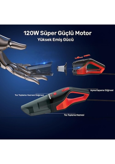 Kobb KBV12 12 V /120 W Araç Süpürgesi + 5 Parça Aksesuar Seti + Taşıma Çantası