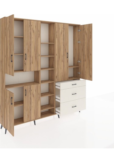 Arges Dolap 13 Raflı 3 Çekmeceli 6 Kapaklı 220x30x243 Çam-çam/aytaşı Atlas Çam/aytası