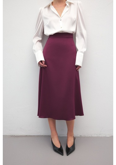 Sateen Midi Boy Saten Etek - Mürdüm-136725 Mürdüm
