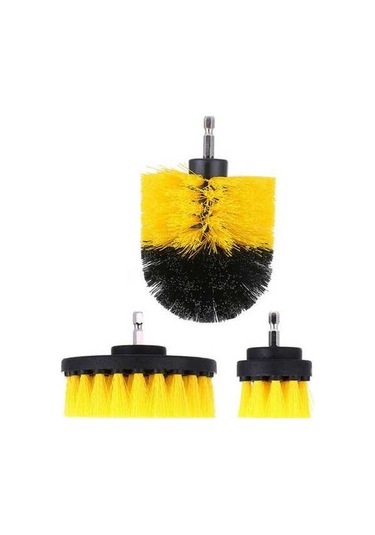 Ulzyvf 3 Parça Sarı Matkap Fırça Seti - Mutfak & Banyo Temizliği İçin Dayanıklı Sarı, Mutfak & Banyo İçin Sarı