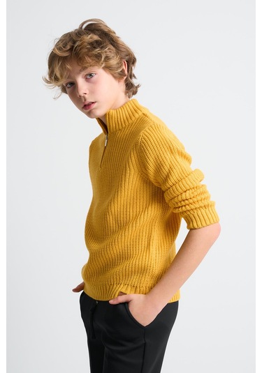 Alexandergardı Dik Yaka Fermuarlı Erkek Çocuk Kazak C23-7108 Hardal