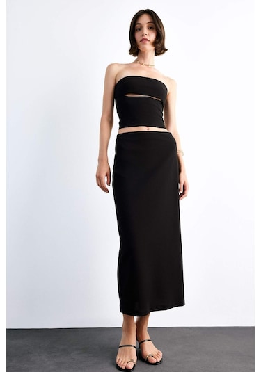 Defacto Fitted Twill Midi Etek G0190ax25smbk81 Siyah