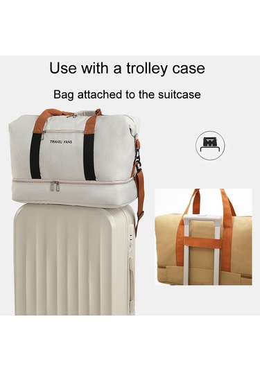 Sones Set Trolley Kısa Seyahat Çantası Islak Ve Kuru Ayırma Büyük Kapasiteli Depolama Paketi Bej