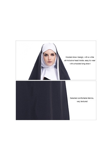 Cadılar Bayramı Kostüm Kadın Rahibe Misyoner Cosplay Giyim, Boyut: M, Göğüs: 100cm, Elbise Uzunluğu: 141cm, Omuz Genişliği: 39cm