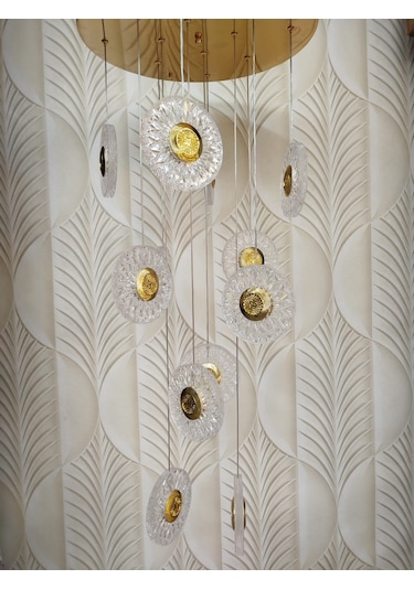 Şık Tarz Modern Led Avize Gold Ledli Salon Avize 12 Li Sarı