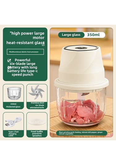 Symbee 350ml Cam Kase 6 Blatlı Elektrikli Sarımsak Çırpıcı - Hızlı Sarımsak Ezici Ve Püreleyici Mutfak Aleti Krem Beyaz Diğer