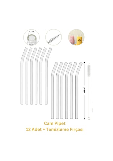 Cam Pipet 12 Adet Ve Pipet Temizleme Fırçası, Cam Bardak Pipeti, Kalın Cam Pipet