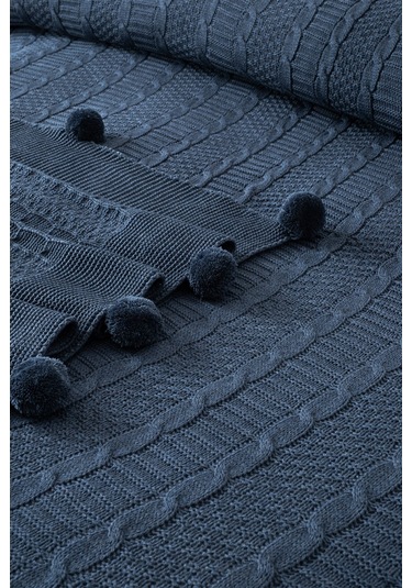 Tek Kişilik Triko Örme Battaniye - Yumuşak Dokulu & Şık Yatak Örtüsü-örgü Battaniye -indigo Indıgo Indigo