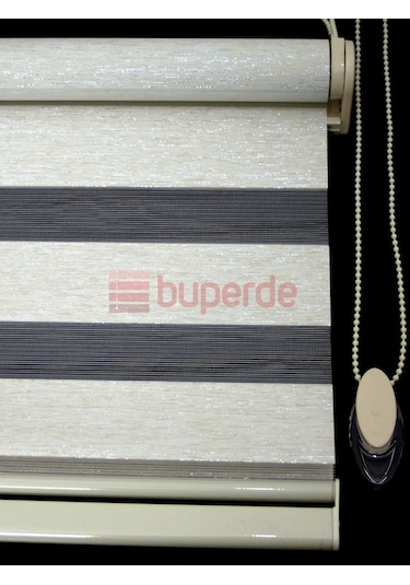 Buperde Simli Ekru (Açık Krem) Bambu Zebra Stor Perde