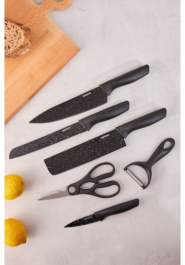 Karaca  Black Stone 6 Parça Makas ve Soyacaklı Bıçak Seti