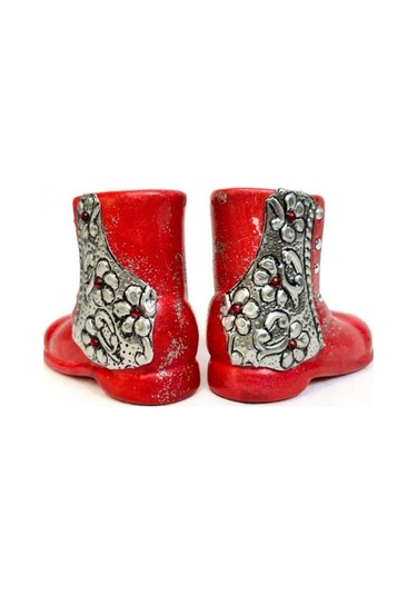 Uretti - Hülya 6683 6004 El Yapımı Alüminyum Kabartma İşlemeli Seramik Kırmızı Ayakkabı 2'li Biblo Seti