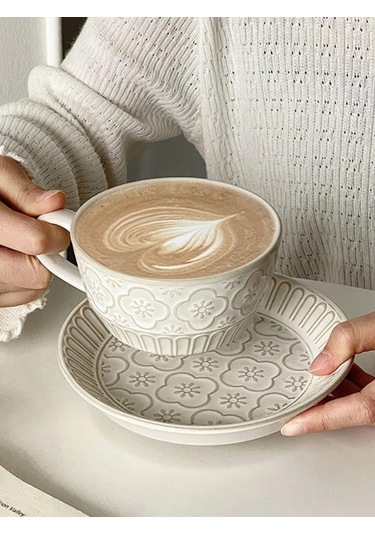 Aberu Shop Çay/kahve Takımı Fincan Ve Tabak Seti 250 Ml. 390818186 Beyaz Kum