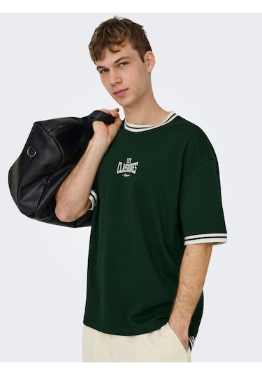Only & Sons Classiques Caspian Erkek Yeşil Tişört 22037720-pgrv