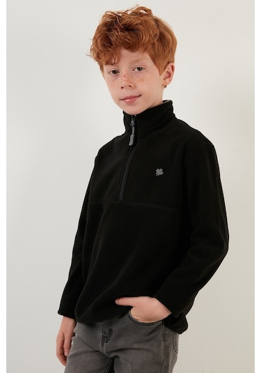 Lela Yumuşak Dokulu Fermuarlı Dik Yaka Şardonlu Kışlık Unisex Çocuk Polar 5905002 Siyah