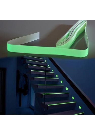 Buffer Karanlıkta Işık Veren Yansıyan 4 Metre Fosforlu Yeşil Şerit Bant Mavi