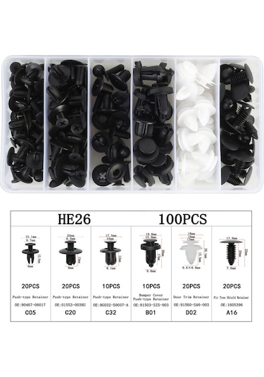 Cbtx 100'ü 1 Arada Evrensel Araba Plastik Bağlantı Elemanları Perçin Klips Seti