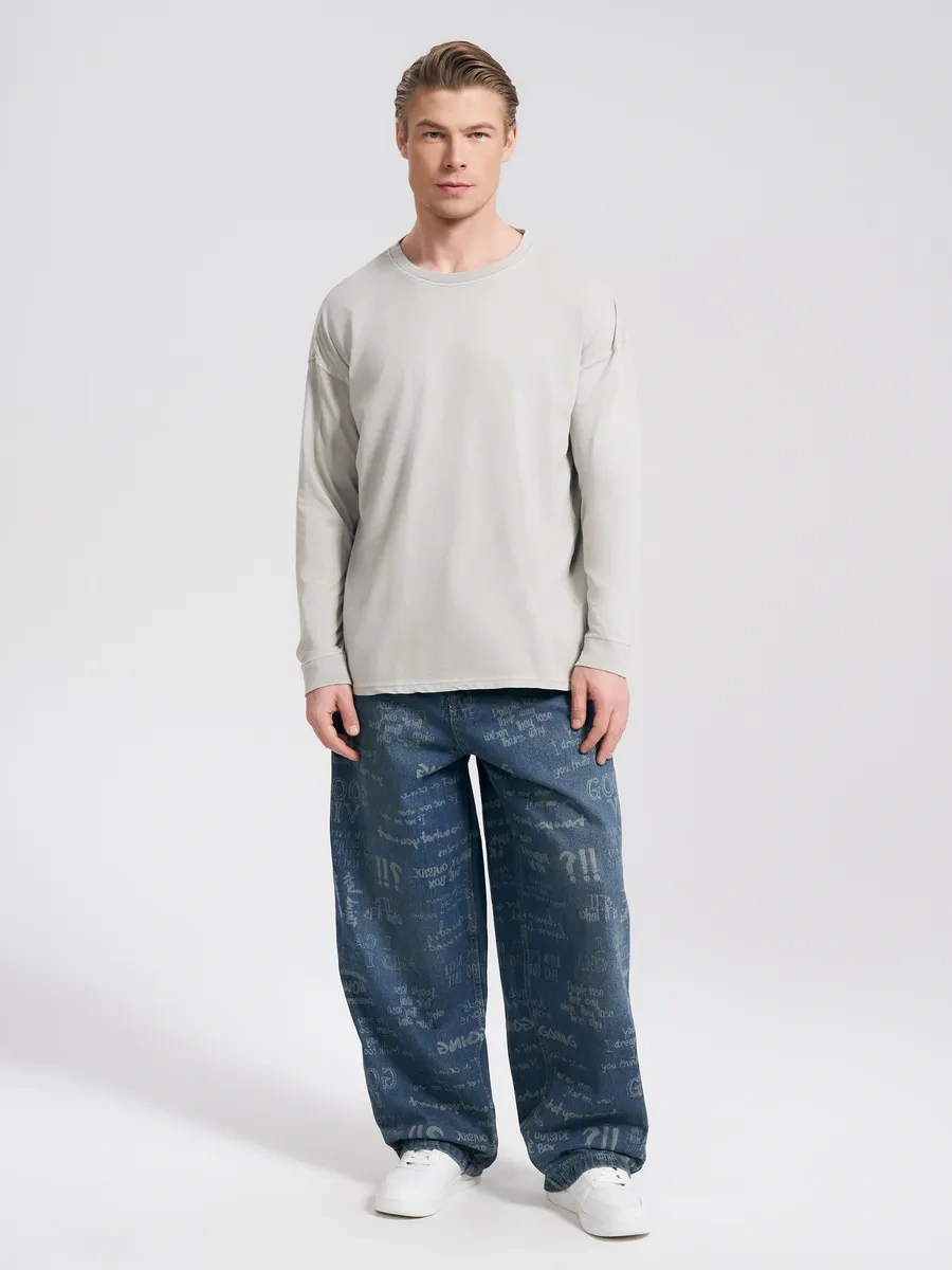 Tvoe Pamuklu Boyalı Tie-dye Uzun Kollu Tişört 292080506 Açık Gri