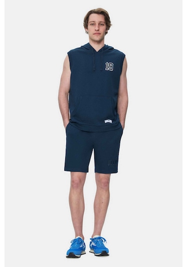 Ucla Hewıtt Lacivert Nakışlı Sıfır Kol Sweatshirt Oversize Erkek Sweatshirt Lacivert