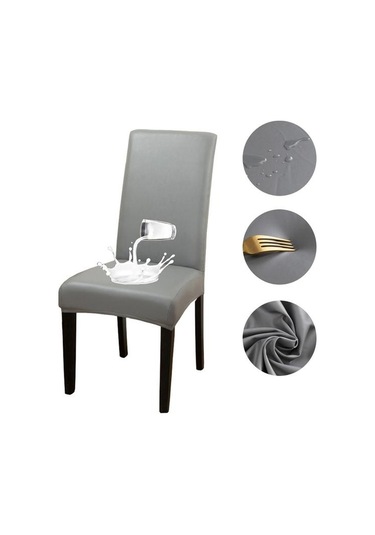 Gri Pu Deri Kumaş Düz Renk Sandalye Kapak Su Geçirmez Yemek Koltuğu Sandalye Kapakları Otel Ziyafet Düğün Koltuk Kapakları Sandalye Koruyucu