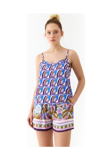 Amarelle Liberty Mor Desenli İnce Askılı, Şortlu Pijama Takımı
