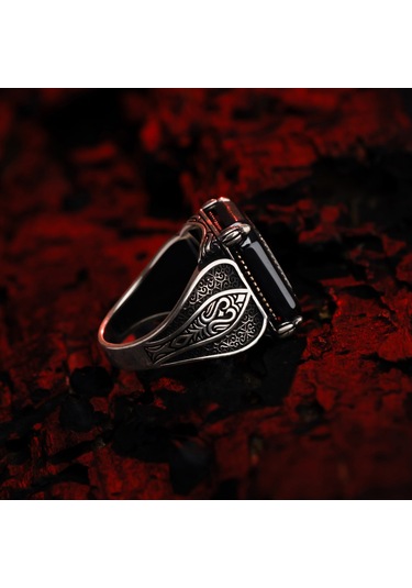 925 Ayar Kare Siyah Oniks Taşlı Tarz Gümüş Erkek Yüzük Gümüş