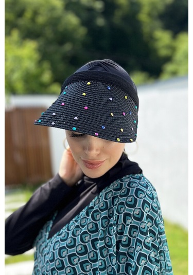 Remsa Taşlı Vizör Hasır Şapka Güneş Koruyucu Siperlik Rş-100 Siyah Siyah