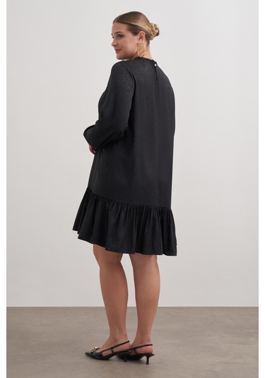 Şerit Detaylı Saten Elbise-3365 Siyah