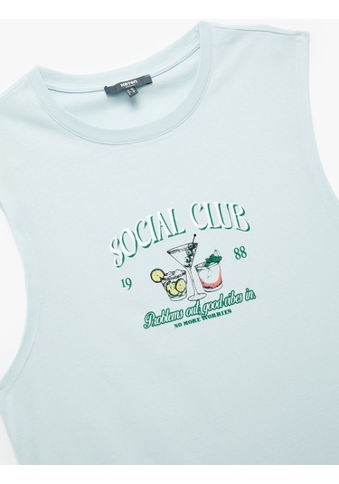 Koton Bisiklet Yaka Pamuklu Regular Fit Baskılı Kolsuz Atlet Mavi 5sam30019mk Mavi