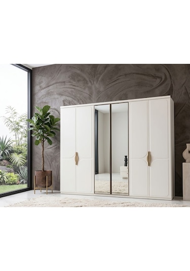 Solis Tamamı Mdf 6 Membranlı Kapaklı Reflekte Camlı Gardırop Dolap Beyaz