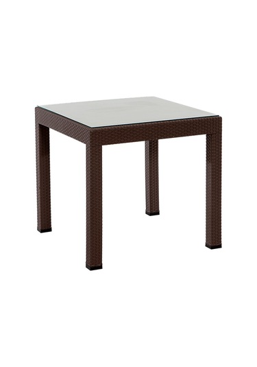 Rattan 80x80 Camlı Kahve Masa - Bahçe & Balkon & Teras Kahverengi