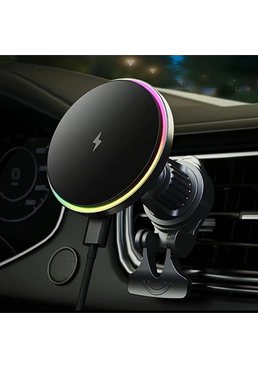 Chuangyinshop 360 Dönebilen Rgb Işıklı Manyetik Kablosuz Araç Şarj Cihazı - İphone Huawei Uyumlu