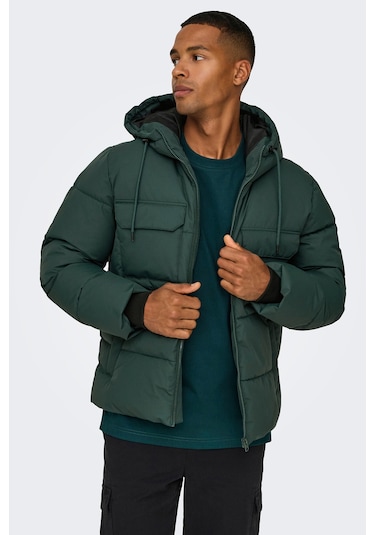 Only & Sons Erkek Onselıjah Kapüşonlu Rüzgar Geçirmez Mont 22029661 Yeşil Yeşil