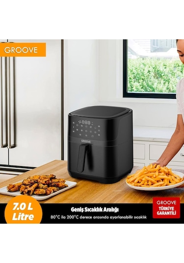 Groove Max XXL 7L 1800W WiFi Smart Airfryer Air Fryer Yağsız Sıcak Hava Fritözü Siyah
