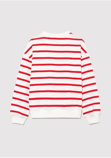 Mavi - Mavi Logo Baskılı Kırmızı Çizgili Sweatshirt 7s10038-82054 Kırmızı