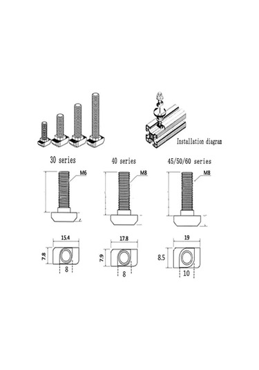 3030 4040 4545 Serisi M3 M4 M5 M6 M810/12/16/20/20/20/25mm T Cıvatası T-yuvası T Slot T Vidası 6 x 30 MM