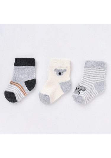 Biorganic Koala 3'lü Bebek Çorabı 68449 Gri