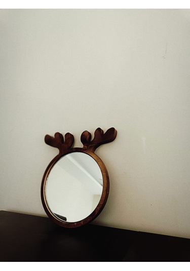 Geyik Desenli Ahşap Ayna / Ahşap