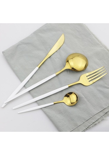 Pembe Altın Seyahat Yemek Takımı Paslanmaz Çelik Taşınabilir Çatal Bıçak Kaşık Çatal Saman Kumaş Paketi Yemek Takımı Piknik Için Pembe & Gümüş