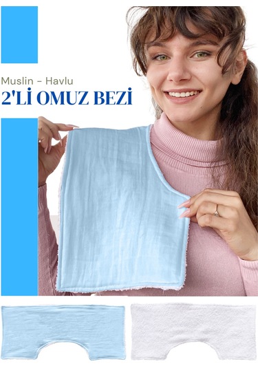 Müslin-havlu 2'li Çift Yönlü Omuz Bezi Gaz Çıkarma Bezi M-beyaz Beyaz - Mavi