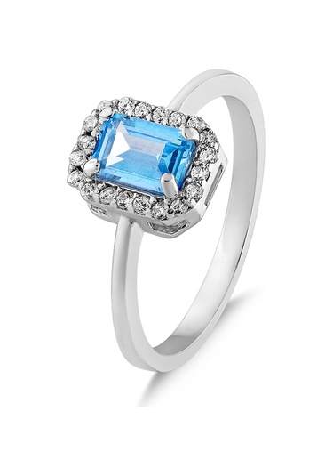 Kuyumcudukkani Yeşil Baget Taşlı "tektaş"yüzük-10437-w-blu Beyaz