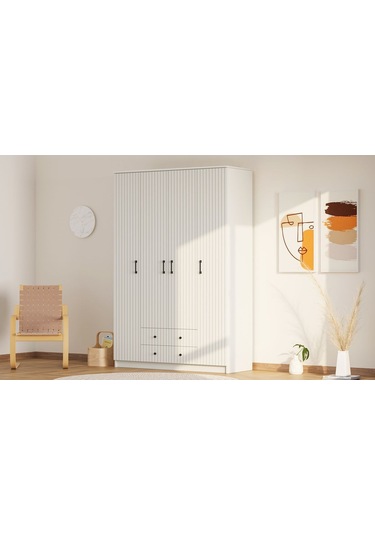 Rabi Mobilya İrem Country 4 Kapak 2 Çekmeceli Mega Gardırop