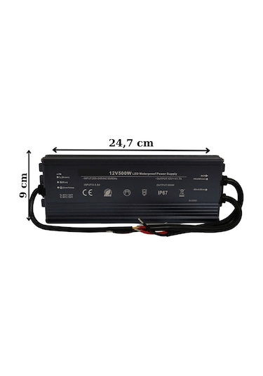 HazarLed 12 Volt 41,7 Amper Ip67 Su Geçirmez Dış Cephe Led Adaptör 500 Watt