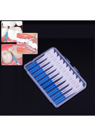 40 Adet / Kutu Silikon Diş Arası Fırçalama Ağız Temizleme Boşluğu Fırçası Mavi