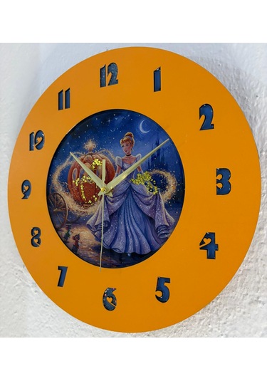 Kişiye Özel İsimli Çocuk Odası Duvar Saati Epoksi Dolgulu 35 Cm Masallar Serisi Turuncu - Mavi