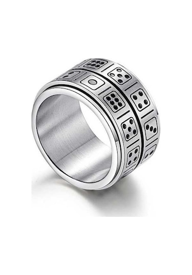 Fastbuy Titanyum Çelik Çift Daire Zar Dönüşüm Yüzük, Erkek Parti Eğlenceli Oyun Takı, Sıkıştırılmış Stil, 12 Gümüş Renk Gümüş