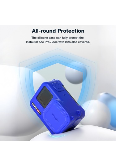 Ranyeek Amagisn Insta360 Ace Pro Kamera Koruyucu Seti: Silikon Gövde Kılıfı + Lens Kapak + Askı, Mavi Renk, 25g Ağırlık
