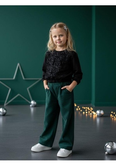 Zekids Kız Bebek Çiçek Nakışlı Sweatshirt-16479 Siyah